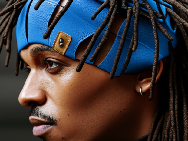 man wearing blue cap with braided hair 