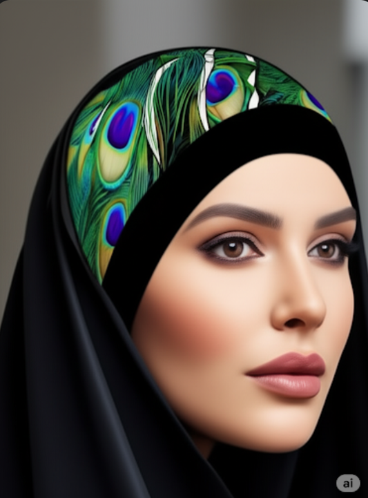 black hijab peacock print