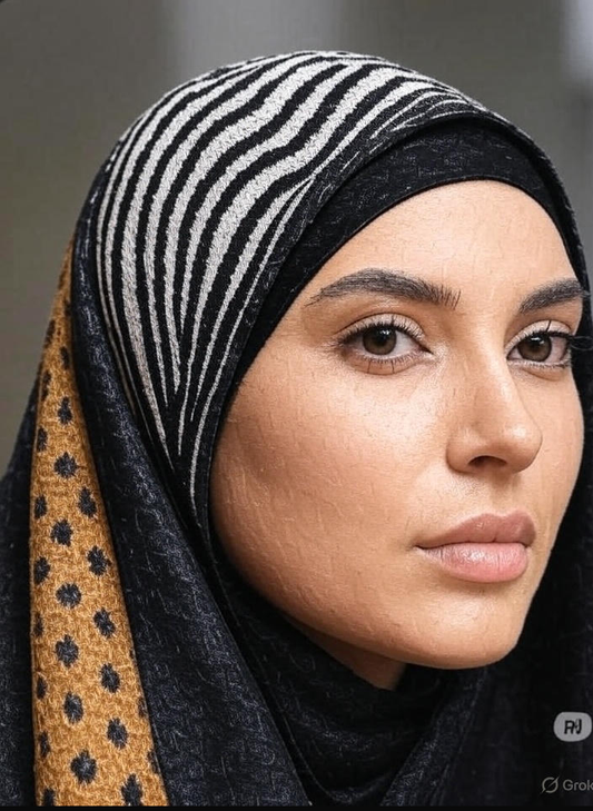 Woman wearing cheetah n zebra hijab 